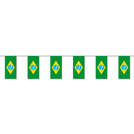 Bellatio Decorations - Vlaggen versiering set - Brazilie - Vlag 90 x 150 cm en vlaggenlijn 4 meter