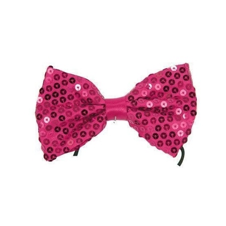 Fuchsia pink bow tie with sequins dress-up accessories for adults