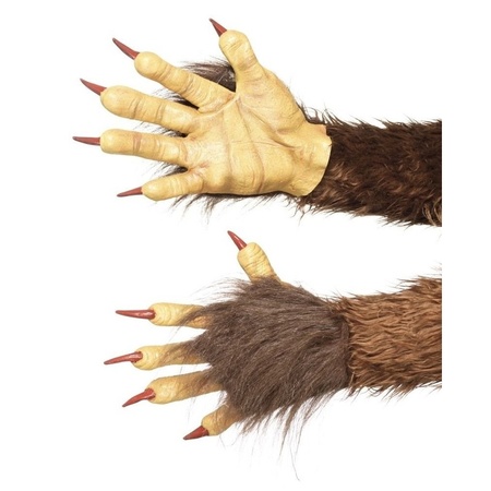 Weerwolf handschoenen bruin met nepbont voor volwassenen