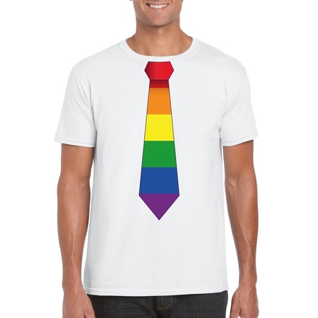 White t-shirt with Rainbow flag tie men