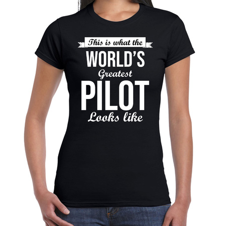 Worlds greatest pilot t-shirt zwart dames - Werelds grootste piloot cadeau