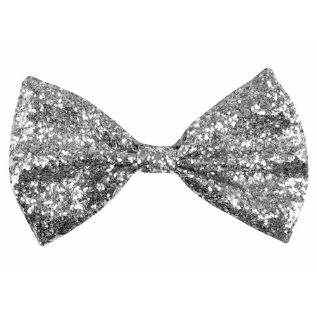 Silver glitter bow tie 11 cm for men/women
