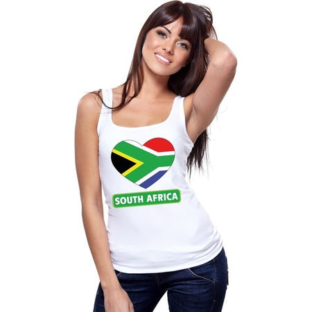 Zuid-Afrika hart vlag singlet shirt/ tanktop wit dames