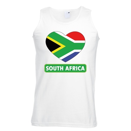 Zuid Afrika hart vlag singlet shirt/ tanktop wit heren