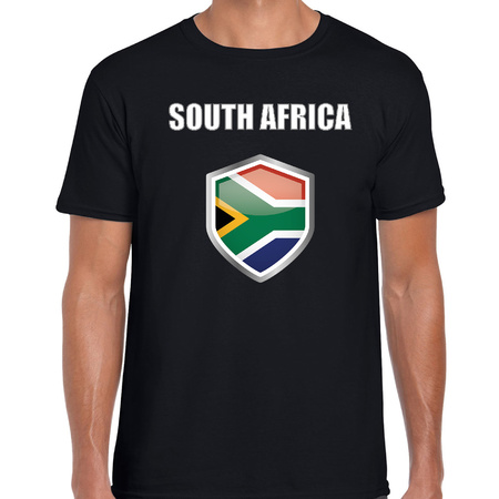 Zuid Afrika landen supporter t-shirt met Zuid Afrikaanse vlag schild zwart heren