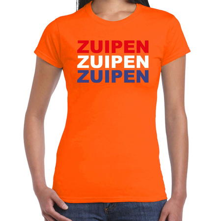 Zuipen t-shirt oranje voor dames - Koningsdag / EK/WK shirts