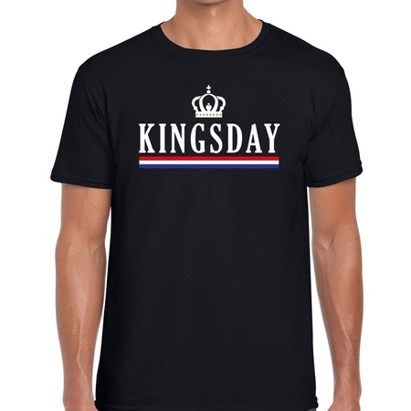 Zwart Kingsday met kroontje t-shirt voor heren