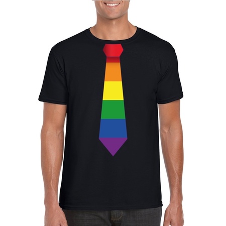 Black t-shirt with Rainbow flag tie men