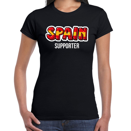 Zwart t-shirt Spain / Spanje supporter EK/ WK voor dames