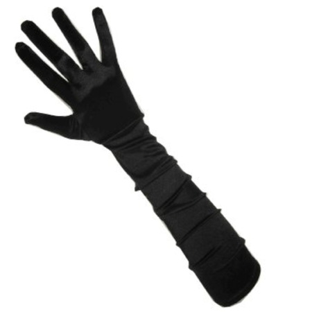 Black satin gloves 48 cm