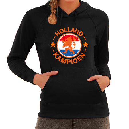 Zwarte hoodie Holland / Nederland supporter Holland kampioen met leeuw EK/ WK voor dames