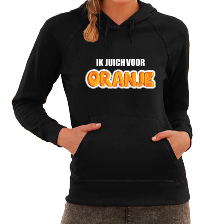 Zwarte hoodie Holland / Nederland supporter ik juich voor oranje EK/ WK voor dames
