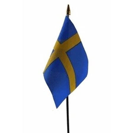 Zweden tafelvlaggetje 10 x 15 cm met standaard
