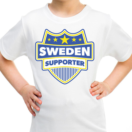 Zweden / Sweden schild supporter  t-shirt wit voor kinderen