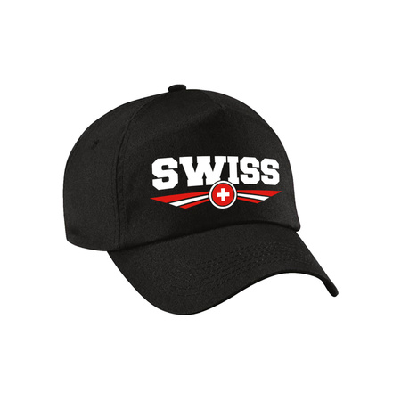 Zwitserland / Swiss landen pet / baseball cap zwart kinderen